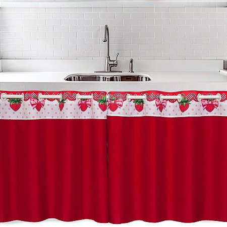 Cortina Para Pia/ Balcão/ Vitro 2,20m x 80cm Altura-  Digital Morango