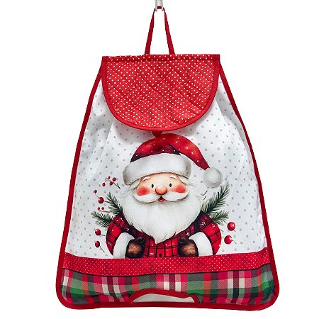 Puxa Saco/Guarda Sacolas -Coleção Estampa Digital Natal Papai Noel Vermelho