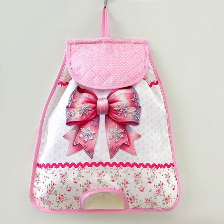 Puxa Saco/Guarda Sacolas -Coleção Estampa Digital Laço de Natal Rosa