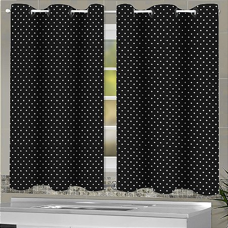 Cortina de Cozinha Simples  2,60m x 1,20m alt.- Poá Preto