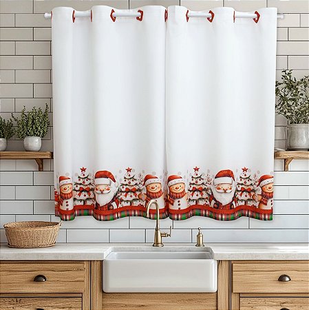 Cortina Cozinha Simples 2,20m x 1,40m - Coleção Natal Digital Papai Noel