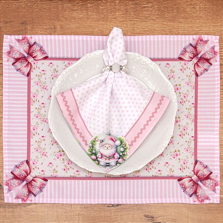 02 Lugares Americano 43cm x 35cm-  Coleção Laço de Natal Rosa
