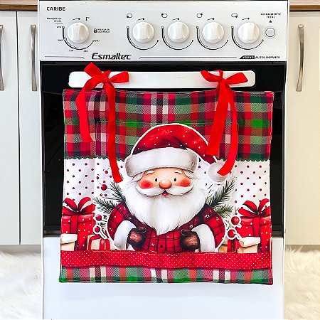 Cortina Para Forno P/Fogão 4 Bocas Decoração Natal - Papai Noel Vermelho