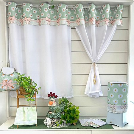 Cortina Para Cozinha Estampa Digital 2,20m x 1,00m alt. Margaridas -Sob Encomenda!