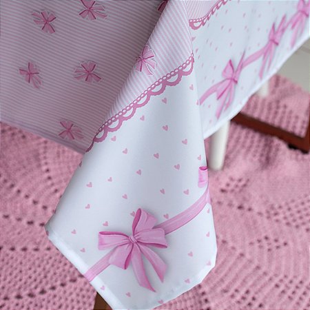 Toalha de Mesa 6 Lugares 2,20 x 1,35m - Estampa Laços Rosa Digital