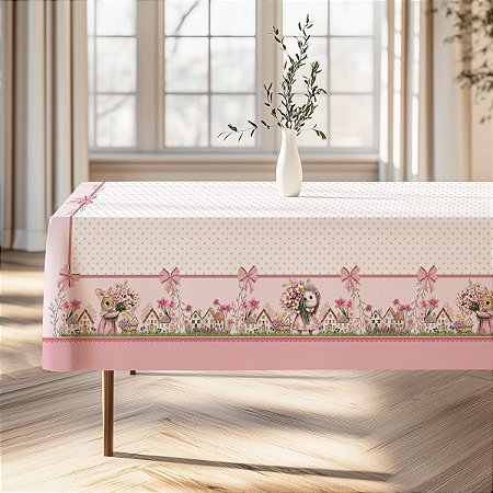 Toalha de Mesa 4 Lugares 1,45m x 1,35m Estampa Páscoa Coelhinha Digital