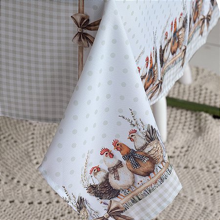 Toalha de Mesa 4 Lugares 1,45m x 1,35m Estampa Galinha Digital