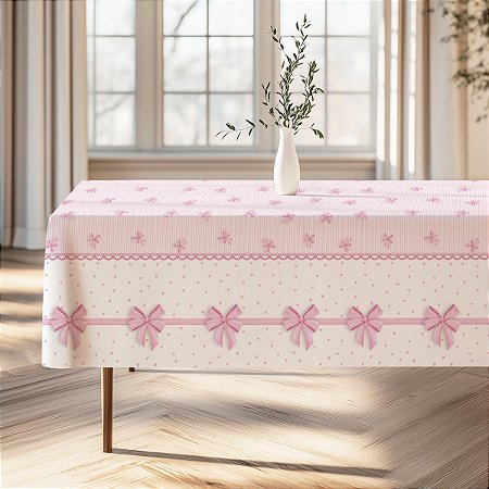 Toalha de Mesa 4 Lugares 1,45m x 1,35m Estampa Laços Rosa Digital