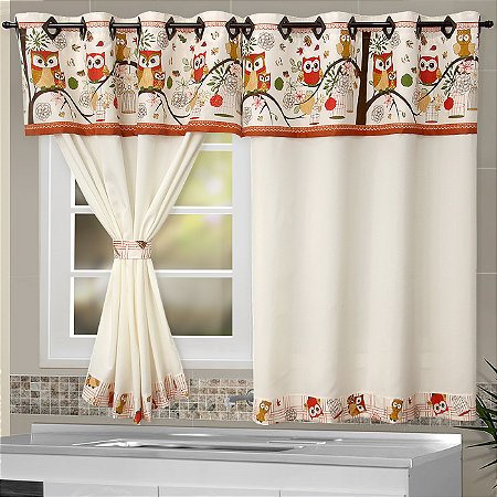 Cortina de Cozinha Coruja Mãe 2,60m x 1,70m alt. Sob encomenda!