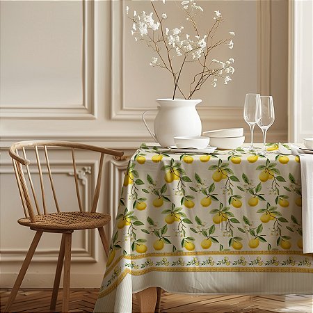 Toalha de Mesa 4 Lugares 1,45m x 1,35m Estampa Digital Limão
