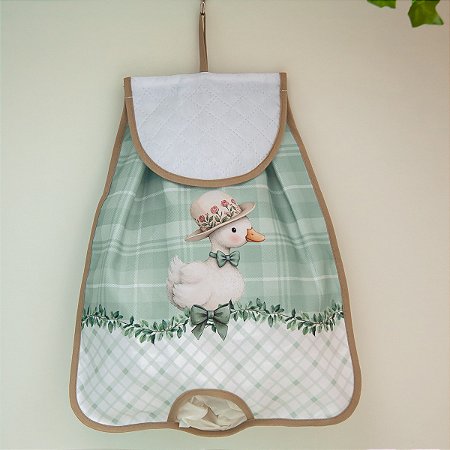 Puxa Saco /Guarda Sacolas Estampa Digital Patinhos Xadrez