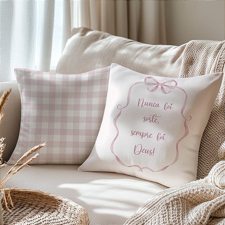 02 Capas Para Almofadas Decorativas - Estampa Digital Nunca Foi Sorte Rosa + Xadrez