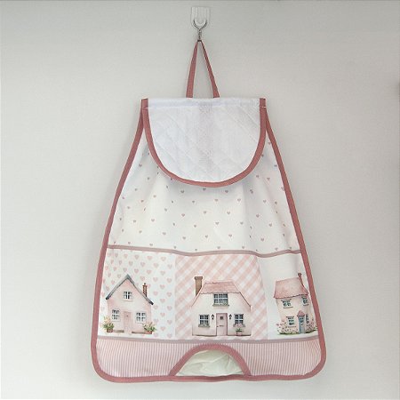 Puxa Saco /Guarda Sacolas Estampa Digital Casinhas Rosê