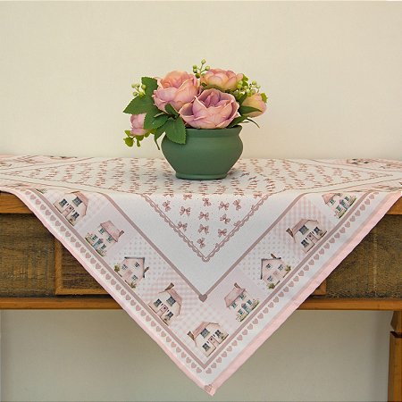 Toalha de Chá quadrada 0,60cm x 0,60cm - Estampa Digital Casinhas