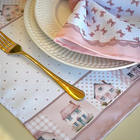 02 Lugar Americano 43cm x 35cm- Coleção Casinhas Rosê-Lançamento!