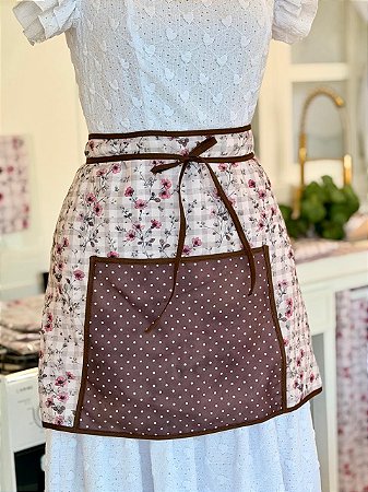 Avental Meio Corpo Com Bolso Frontal Cozinha Tecido Oxford Estampa Floral Digital