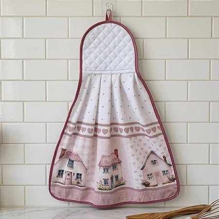 Bate Mão Atoalhado 60cm x 40cm largura Com Detalhe Matelado - Casinhas Rosê