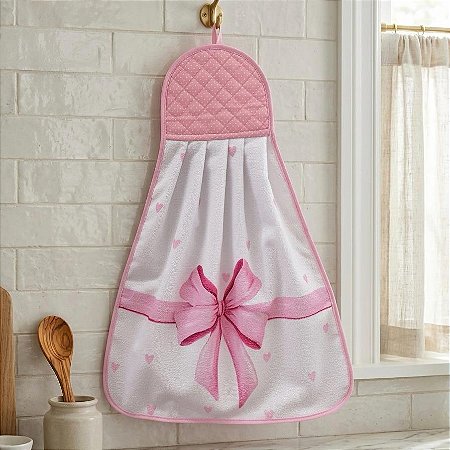 Bate Mão Atoalhado 60cm x 40cm largura Com Detalhe Matelado -Laços Rosa