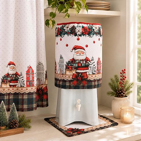 Capa P/ Galão de Água 20 Litros  Natal Papai Noel Xadrez