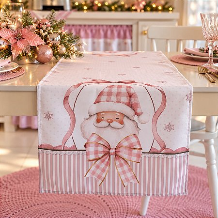 Caminho de mesa 1,35m x 40cm - Estampa de Natal Papai Noel Rosa