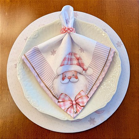 Kit 2 Guardanapos de Tecido Mesa Posta - Coleção Natal Papai Noel Rosa