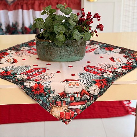 Toalha de Chá Quadrada /Centro de Mesa Natal Digital Papai Noel Xadrez