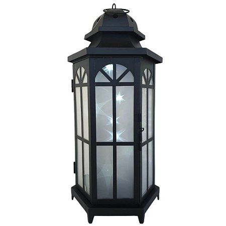 Lanterna Decorativa Metal / Vidro 12 Leds Branco Frio Estrelas 40cm - Papel  Mache