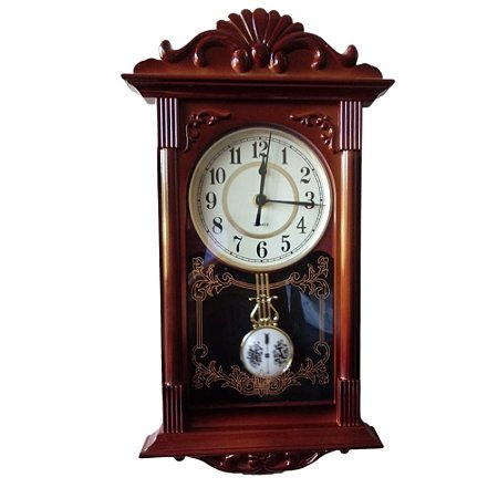 Relógio De Parede Retrô Vintage Com Pendulo Ativo Marrom 41X22X7cm - Papel  Mache