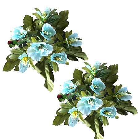 Jogo C/ 2 Mini Buquês De Azaleia C/ 7 Flores 27cm Cada - Azul. - Papel Mache