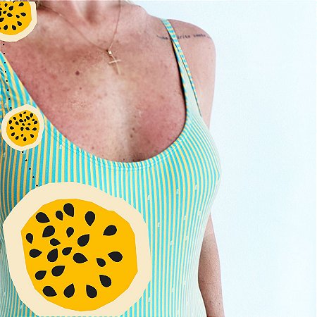 MAIÔ SOL para mamãe . estampa LISTRADO DO MARACUJÁ  . OTA .
