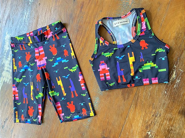 Conjunto Infantil Fitness HAPPY YOGA _ BERMUDA E TOP_ OS  BICHOS DA DONA ÖTA_BLK
