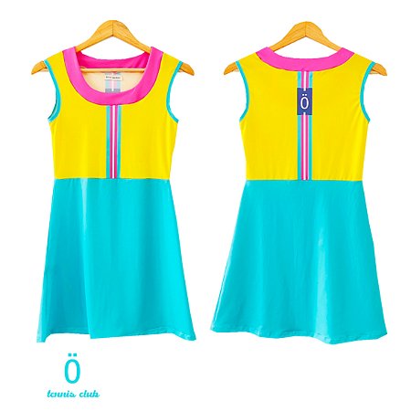 vestido  de TENNIS |BIA| .  estampa wimbledon _ ÖTA_AMARELO, ROSA E TURQUESA . ÖTA TENNIS CLUB