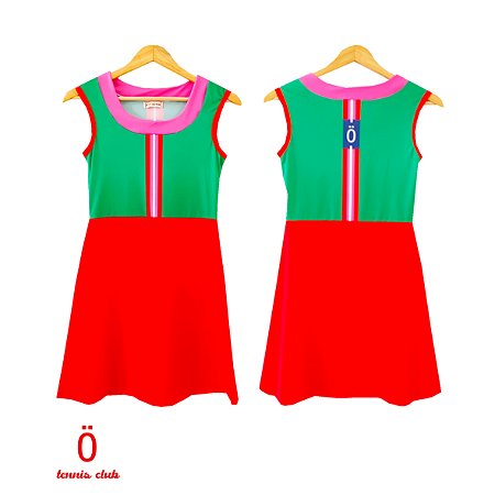Vestido  de TENNIS |BIA| .  estampa wimbledon _ ÖTA_ VERMELHO & VERDE . ÖTA TENNIS CLUB