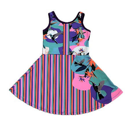 vestido  de TENNIS INFANTIL | SERENA | .  estampa BEIJA-FLOR-DO-CANTO. OTA .