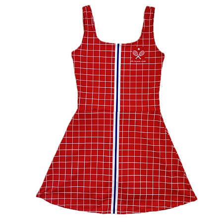 vestido  de TENNIS |ONS| .  estampa SQUARE VERMELHO . LA DOLCE VITA . ÖTA TENNIS CLUB