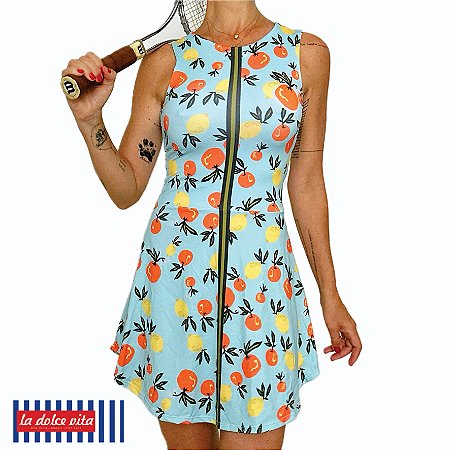 vestido de TENNIS e B.T | BADOSA .estampa CÍTRICOS NAPOLITANOS . LA DOLCE VITA  . ÖTA TENNIS CLUB