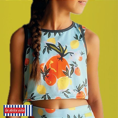 CROPPED INFANTIL MODELO IGA_ MAR DE CAPRI BLUE . LA DOLCE VITA . ÖTA TENNIS estampa CÍTRICOS NAPOLITANOS . OTA . LA DOLCE VITA . OTA TENNIS CLUBCLUB