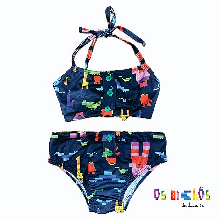 BIQUÍNI RETRÔ  infantil . estampa OS BICHOS DA DONA ÖTA_black  . OTA .