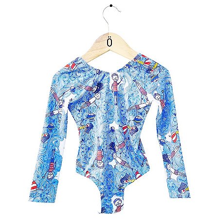 MAIÔ infantil . OLGA . Manga longa . estampa QUEM ME ENSINOU A NADAR . OTA .