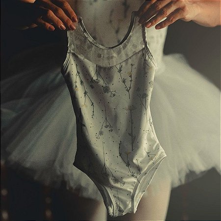 Collant de Ballet Infantil  com Tule. estampa Camomilas White . OTA .