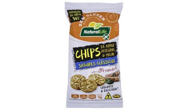 Chips de Arroz Integral Presunto Sem Glúten 70g Natural Life