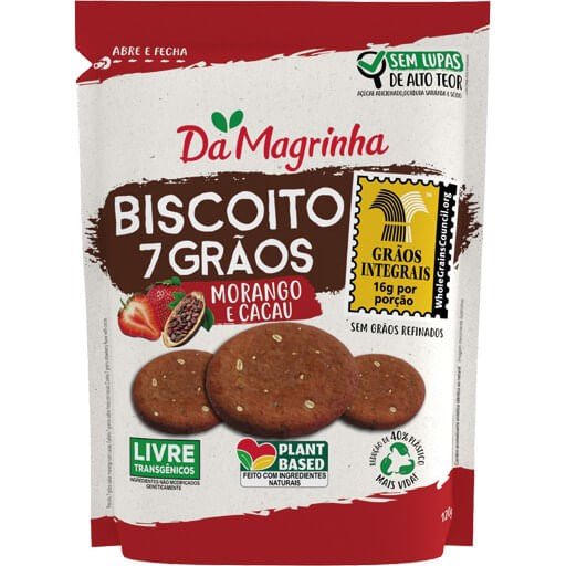 Biscoito 7 Grãos Morango e Cacau 120g Da Magrinha