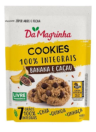 Cookies 7 Grãos 100% Integral Banana e Cacau 150g Da Magrinha