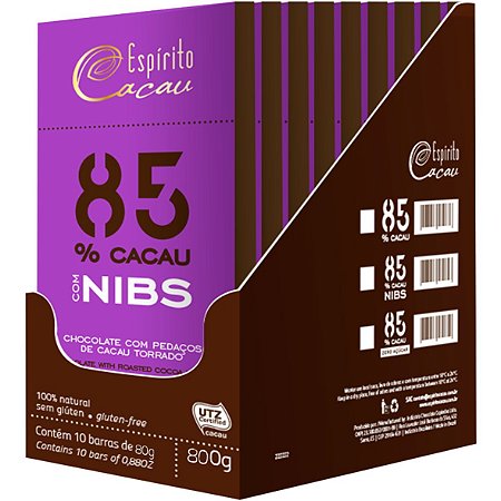 Chocolate Nibs 85% 10un X 80G S/ Lactose Espirito Cacau