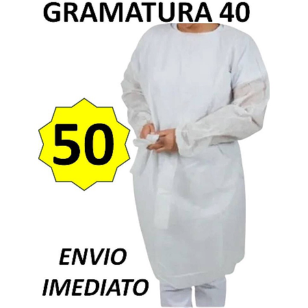 AVENTAL DESCARTÁVEL TNT BRANCO MANGA LONGA C/50 UN