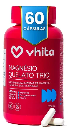 Magnésio Quelato Trio Vhita 3 em 1 (Dimalato, Bisglicinato, Taurato) 60 Caps