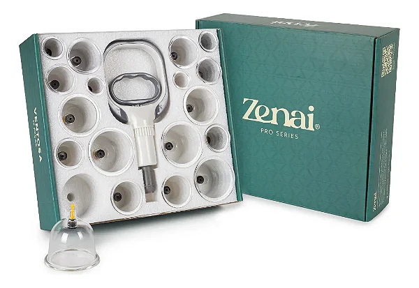 Kit Profissional de Ventosaterapia Zenai com Bomba de Sucção e 18 Copos