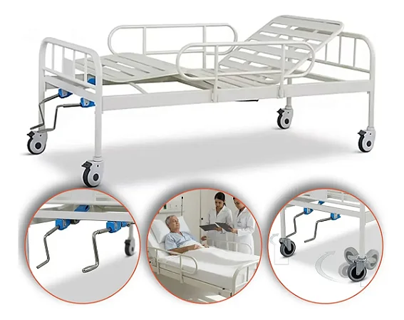 Cama Hospitalar de 2 Manivelas Supermedy Branca – Suporta até 180 Kg