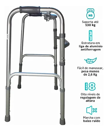 Andador Dobrável Alumínio 3 em 1 Dellamed D10 Pop – Suporta até 130 Kg