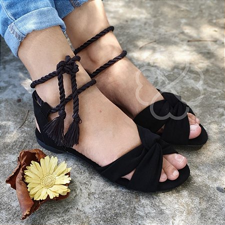 Sandália Rasteirinha com Corda para Amarrar Feminina - Vini Shoes